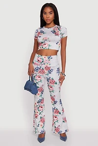 Womens Floral Print High Neck Crop Top, Multi, Size L