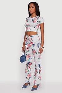 Womens Floral Print High Neck Crop Top, Multi, Size L