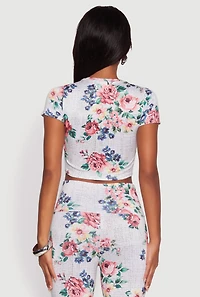 Womens Floral Print High Neck Crop Top, Multi, Size L