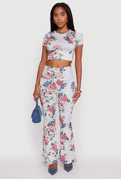 Womens Floral Print High Waisted Flare-Leg Pants, Multi, Size XL