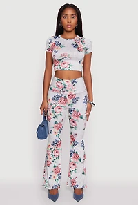 Womens Floral Print High Waisted Flare-Leg Pants, Multi, Size XL