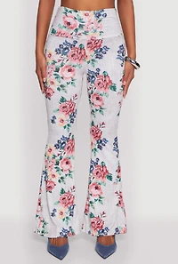 Womens Floral Print High Waisted Flare-Leg Pants, Multi, Size XL