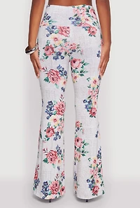 Womens Floral Print High Waisted Flare-Leg Pants, Multi, Size XL