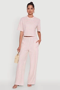 Trendy Textured Knit Striped Wide Leg Pants