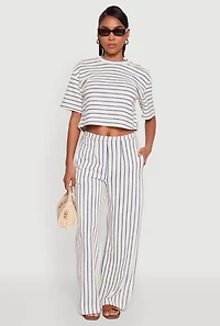 Trendy Textured Knit Striped Wide Leg Pants
