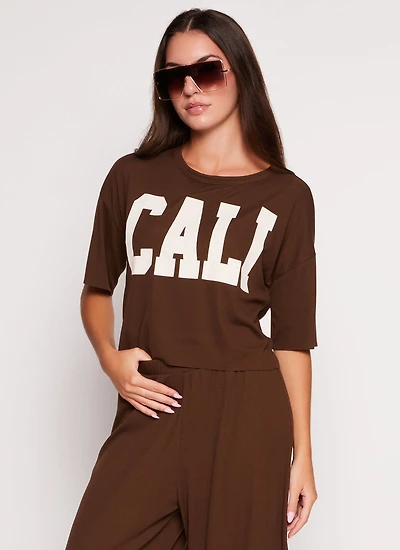 Womens Cali Oversized Tee, Brown, Size S