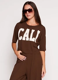 Womens Cali Oversized Tee, Brown, Size S
