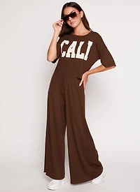 Womens Cali Oversized Tee, Brown, Size S