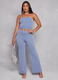 Ribbed High Waist Wide Leg Pants