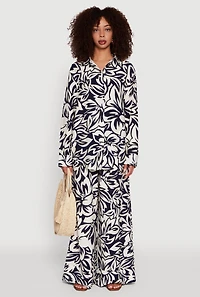 Floral Print Crepe Knit Button Front Blouse