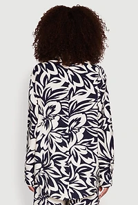 Floral Print Crepe Knit Button Front Blouse