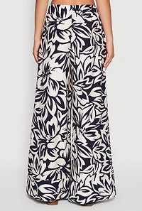 Womens Crepe Knit Floral Print Drawstring Waist Palazzo Pants, Multi, Size S