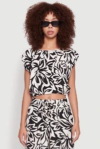 Crepe Knit Printed Pattern Crop Top