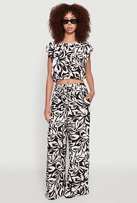 Crepe Knit Printed Pattern Crop Top