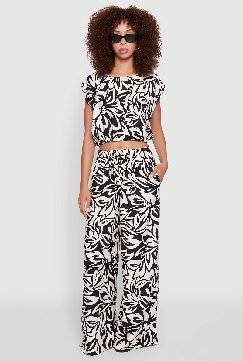 Crepe Knit Printed Pattern Crop Top