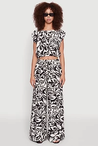 Crepe Knit Printed Pattern Crop Top