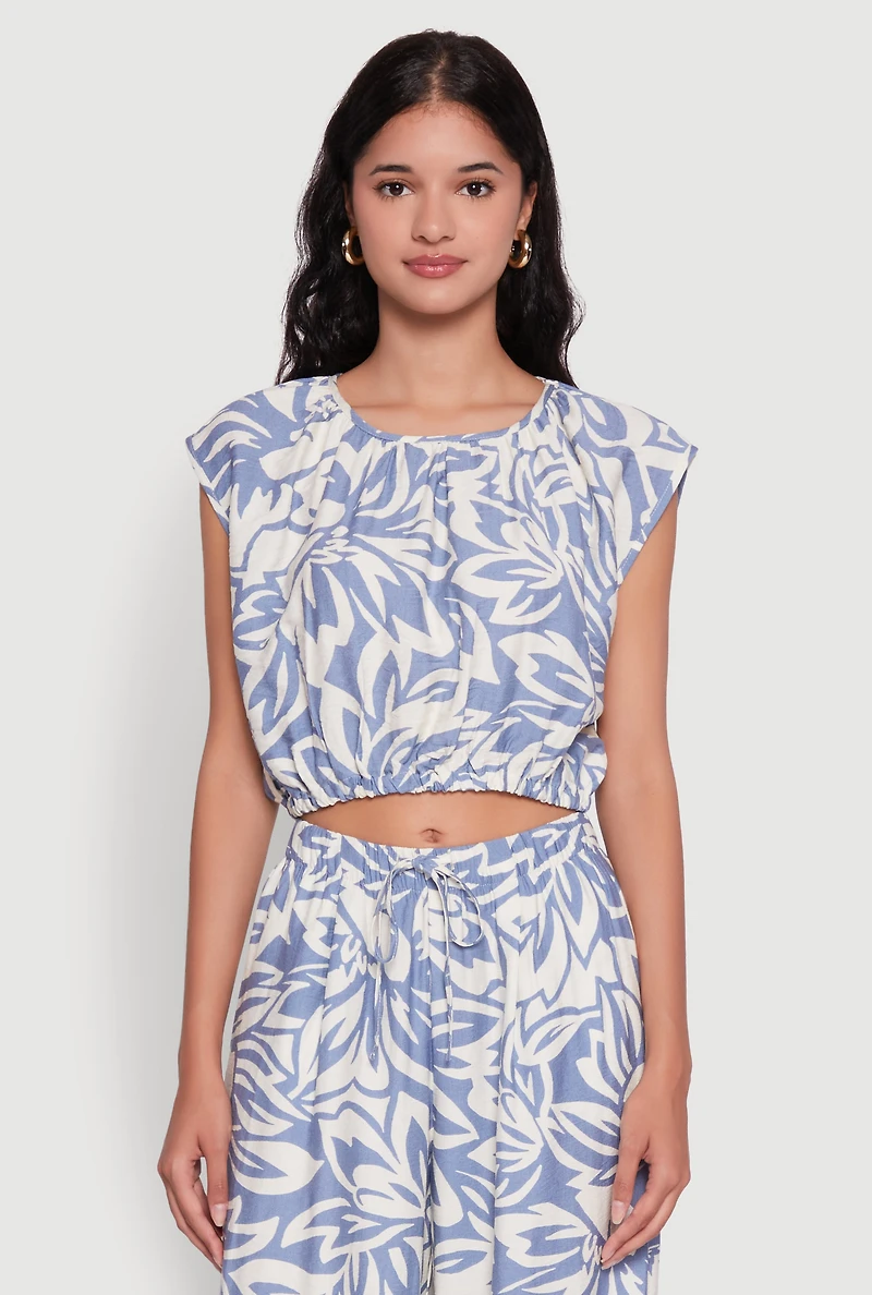 Womens Crepe Knit Printed Pattern Crop Top,