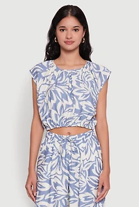 Womens Crepe Knit Printed Pattern Crop Top,