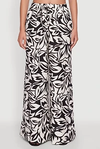 Womens Crepe Knit Floral Palazzo Pants with Drawstring Waist, Multi,