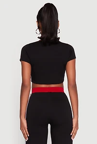 Womens Varsity Stripe Detail Short Sleeve Crop Top, Black, Size S