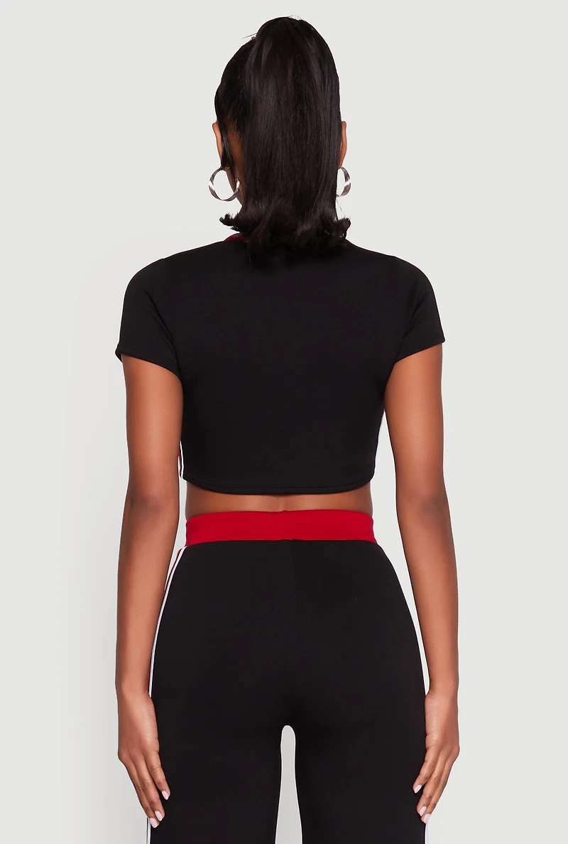 Varsity Stripe Detail Short Sleeve Crop Top