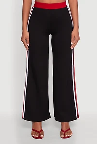 Womens Scuba Contrast Trim Wide Leg Pants, Black, Size L
