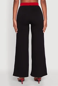 Womens Scuba Contrast Trim Wide Leg Pants, Black, Size L