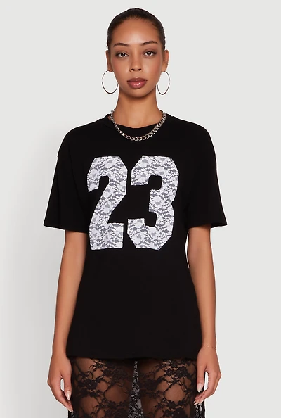 Womens Stylish 23 Crew Neck Short Sleeve Tee, L