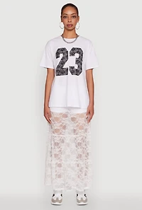 Womens Stylish 23 Crew Neck Short Sleeve Tee, White, Size M