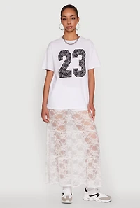 Womens Stylish 23 Crew Neck Short Sleeve Tee, White, Size M