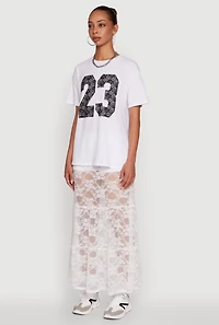 Womens Stylish 23 Crew Neck Short Sleeve Tee, White, Size M