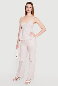 Striped Linen Drawstring Waist Pull On Pants