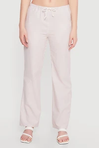 Striped Linen Drawstring Waist Pull On Pants