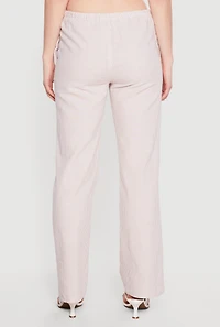Striped Linen Drawstring Waist Pull On Pants