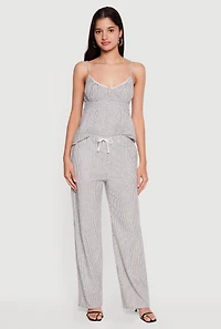 Linen Pinstripe Button Front Babydoll Top