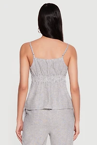 Linen Pinstripe Button Front Babydoll Top