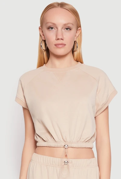 Womens Almost Famous Short Sleeve Cropped Sweatshirt,