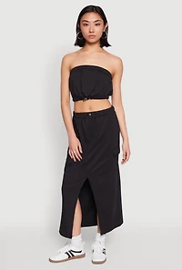Womens Almost Famous Toggle Drawstring Bandeau Top, Black,