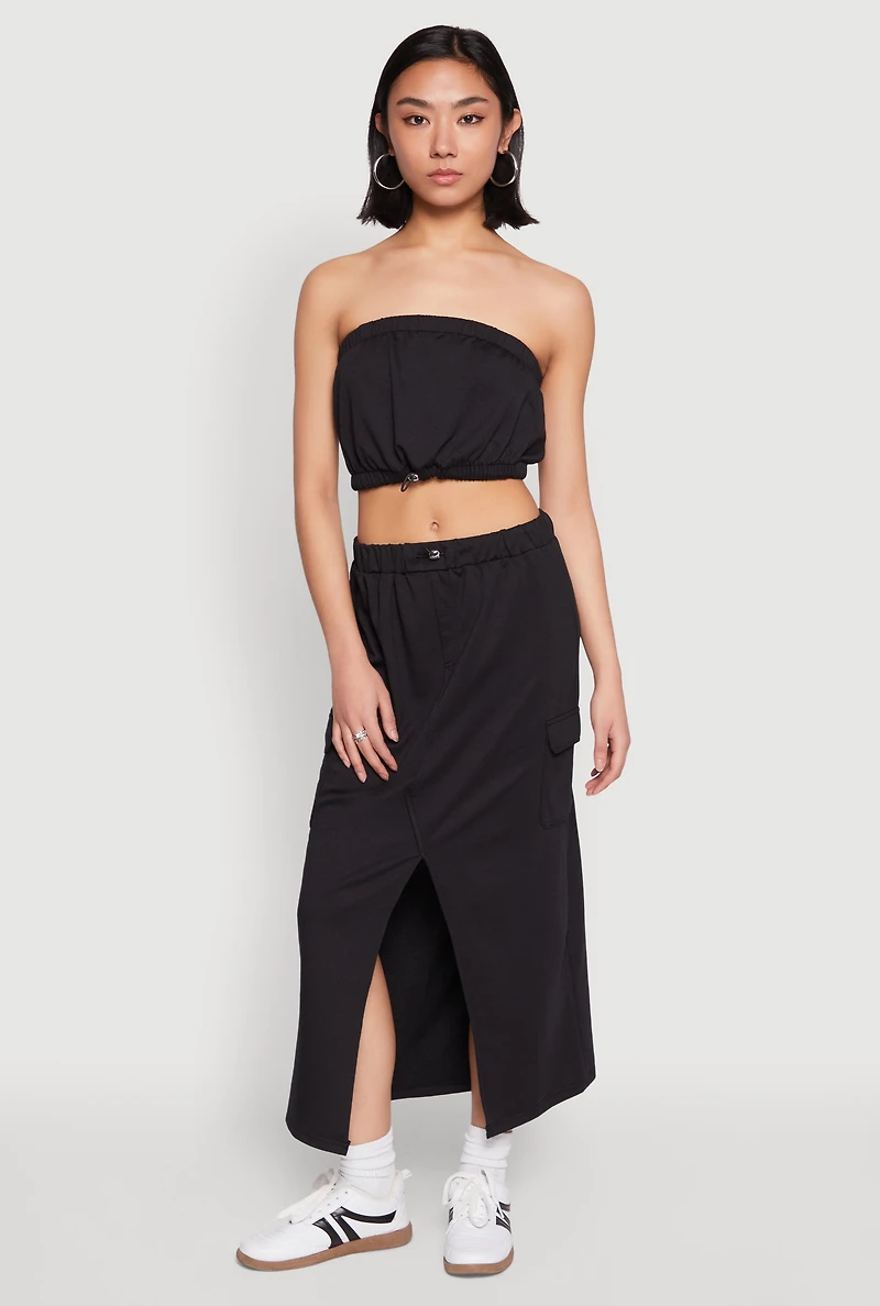 Womens Almost Famous Toggle Drawstring Bandeau Top, Black, Size S