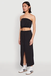 Womens Almost Famous Toggle Drawstring Bandeau Top, Black, Size S