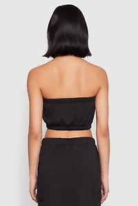 Womens Almost Famous Toggle Drawstring Bandeau Top, Black, Size S