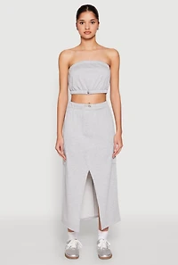 Womens Almost Famous Toggle Drawstring Bandeau Top, Grey, Size L