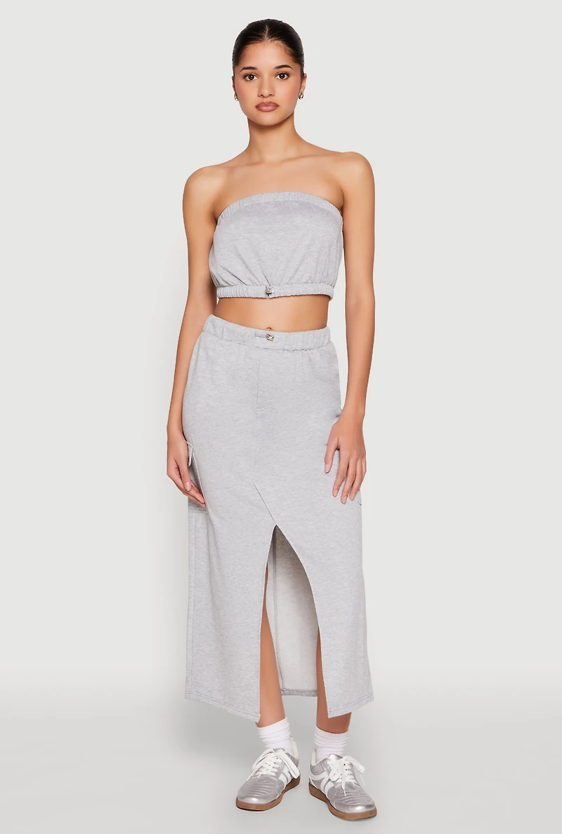 Womens Almost Famous Toggle Drawstring Bandeau Top, Grey, Size L