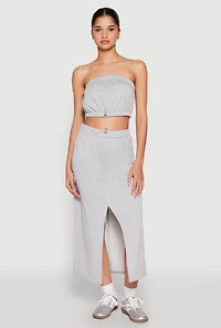 Womens Almost Famous Toggle Drawstring Bandeau Top, Grey, Size L
