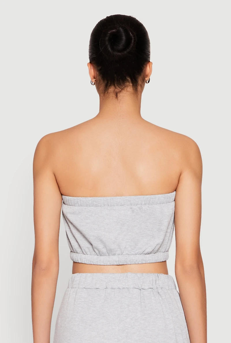 Womens Almost Famous Toggle Drawstring Bandeau Top, Grey, Size L