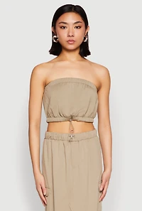 Womens Almost Famous Toggle Drawstring Bandeau Top, Green, Size L