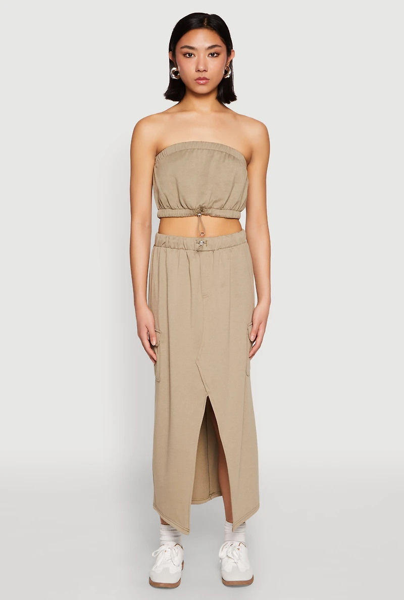 Womens Almost Famous Toggle Drawstring Bandeau Top, Green, Size L