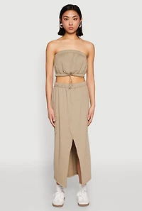 Womens Almost Famous Toggle Drawstring Bandeau Top, Green, Size L