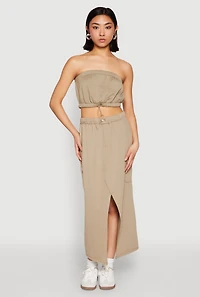Womens Almost Famous Toggle Drawstring Bandeau Top, Green, Size L