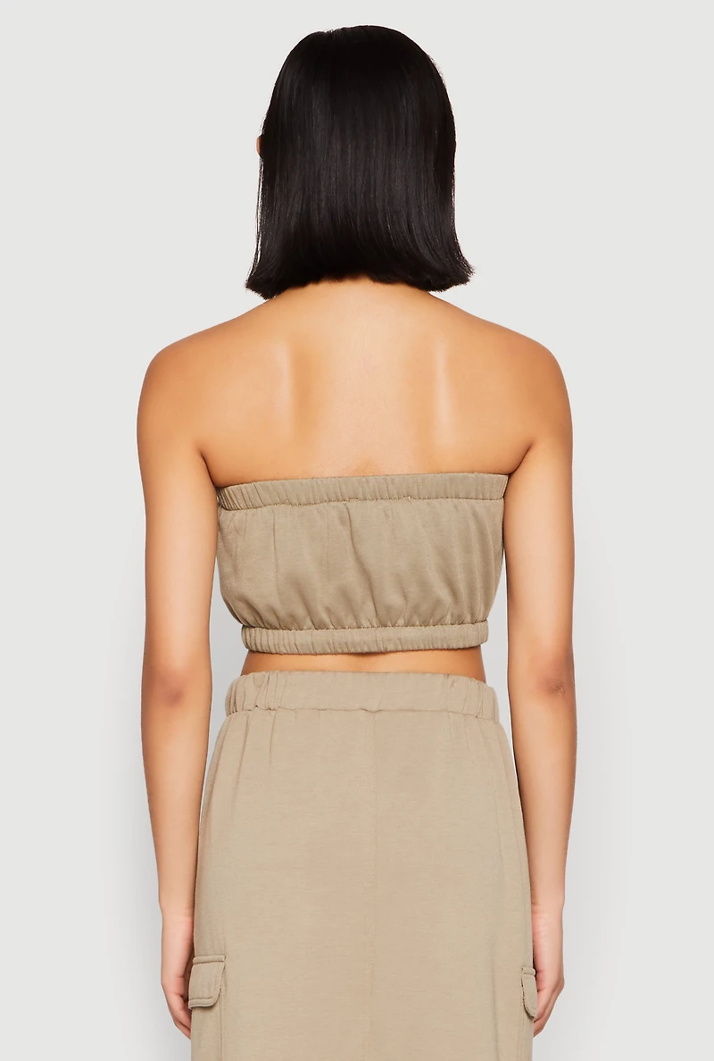 Womens Almost Famous Toggle Drawstring Bandeau Top, Green, Size L